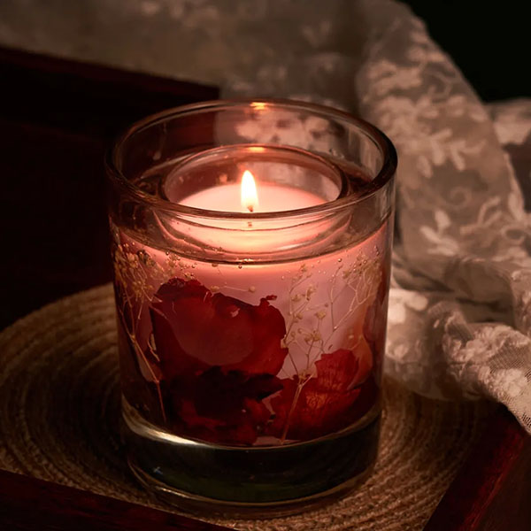 Luxury Inner Colored Soy Wax Glass Jar Dried Flowers for Gel Wax Scented Candle, RB202015